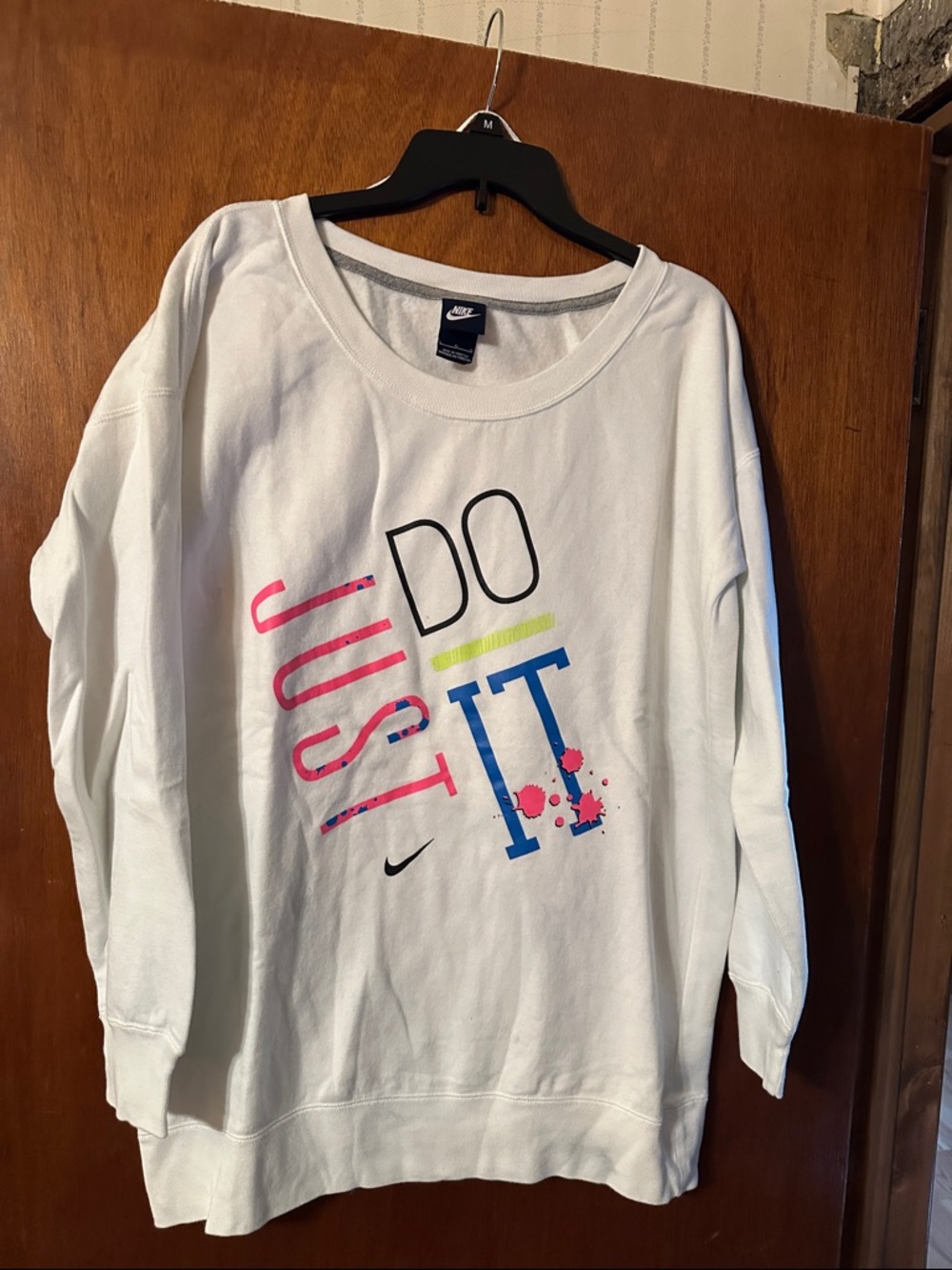 Nike White Misses Do Just It' Graphic Sweatshirt with Pink & Blue Accents